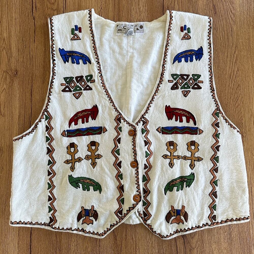 Vtg AGAPO Western Animal Embroidered Pattern Vest Size Large